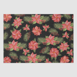 Red Poinsettia Flowers en Holly Berries Tissuepapier