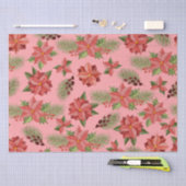 Red Poinsettia Flowers en Holly Berries Tissuepapier (Craft)