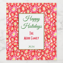 Red Poinsettia Flowers Holiday Wine Fleslabel Wijn Etiket