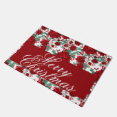 Red Poinsettia Flowers Ivy Leaves Waterverf Name Deurmat (Schuin)