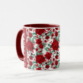 Red Poinsettia Flowers Ivy Leaves Waterverf Name Mok (Voorkant links)