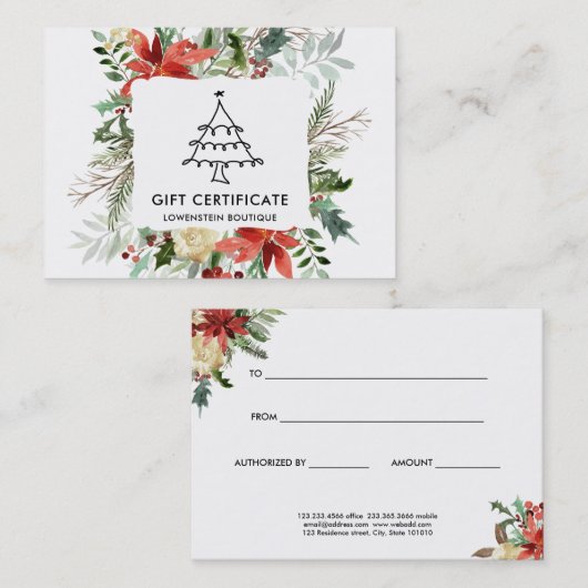 Red Poinsettia Flowers kerstcadeaubon Kortingskaartje (Voorkant / Achterkant)