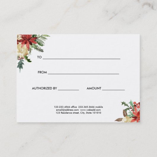 Red Poinsettia Flowers kerstcadeaubon Kortingskaartje (Achterkant)