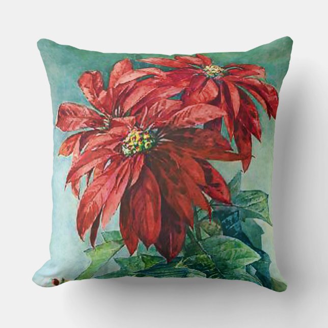 Red Poinsettia Flowers  Kussen (Voorkant)