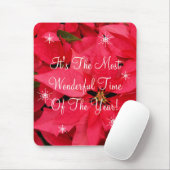 Red Poinsettia Flowers Snow Flakes kerst Muismat (Met muis)