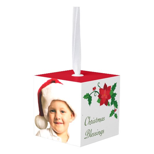 Red Poinsettia fotosjabloon Ornament (Achter hoekig)