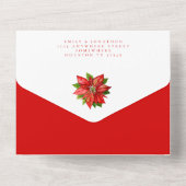 Red Poinsettia Gast Adressen Kerstbruiloft All In One Uitnodiging (Achterkant)