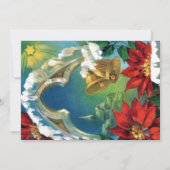  Red Poinsettia Gold Bells kerstfeest Kaart (Achterkant)