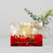 Red Poinsettia Gold Foil Script Happy Kerstmis Folie Feestdagen Briefkaart (Staand Voorkant)
