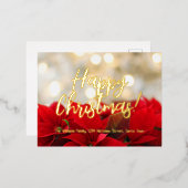 Red Poinsettia Gold Foil Script Happy Kerstmis Folie Feestdagen Briefkaart (Voorkant / Achterkant)