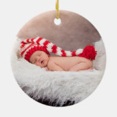 Red Poinsettia Gold Foto Baby's eerste kerstmis Keramisch Ornament (Achterkant)