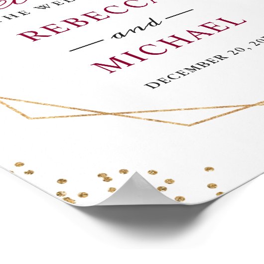 Red Poinsettia Gold Holiday Weddenschap Welkomstte Poster (Hoek)