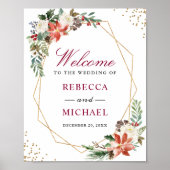 Red Poinsettia Gold Holiday Weddenschap Welkomstte Poster (Voorkant)