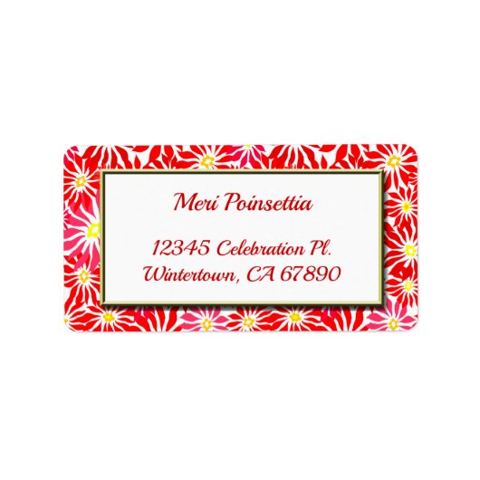 Red Poinsettia Gold Lijst Editable Address Label (Voorkant)