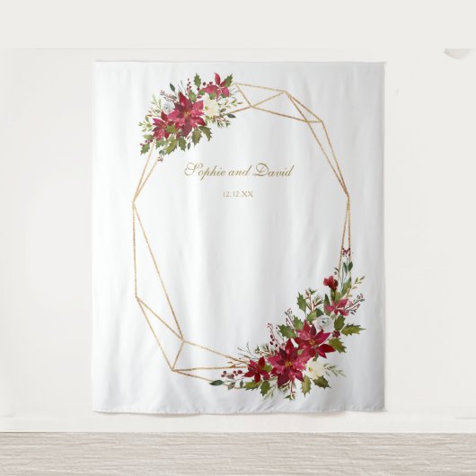 Red Poinsettia Gold Lijst Wedding Photo Booth Wandkleed (Voorkant)