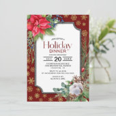 Red Poinsettia Gold Snowflakes Holiday Dinner Kaart (Staand voorkant)
