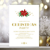 Red Poinsettia Gold Text kerstparty Kaart