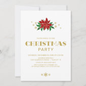 Red Poinsettia Gold Text kerstparty Kaart (Voorkant)
