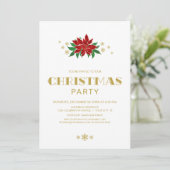 Red Poinsettia Gold Text kerstparty Kaart (Staand voorkant)