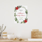 Red poinsettia greenery baby shower welkom poster (Keuken)