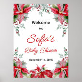Red Poinsettia Greenery Baby shower Welkom Poster (Voorkant)