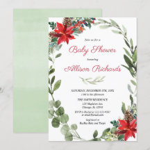 Red poinsettia greenery kerstbaby shower