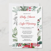 Red Poinsettia Greenery-kerstBaby shower Kaart (Voorkant)