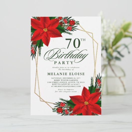 Red Poinsettia Greenery Kerstmis Kaart (Staand voorkant)