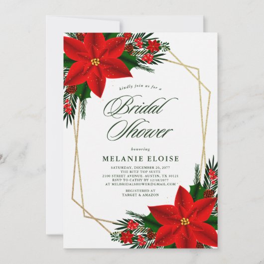 Red Poinsettia Greenery-kerstVrijgezellenfeest Kaart (Voorkant)