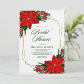 Red Poinsettia Greenery-kerstVrijgezellenfeest Kaart (Staand voorkant)