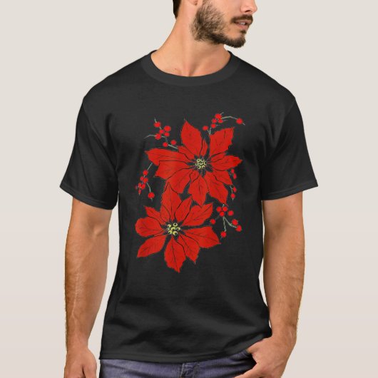 Red Poinsettia Happy Merry Christmas T-shirt (Voorkant)