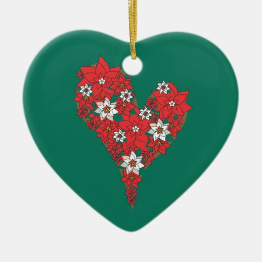 Red Poinsettia Heart Merry kerstversiering Keramisch Ornament (Voorkant)