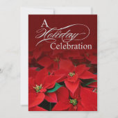 Red Poinsettia Holiday Celebration Invitation Kaart (Voorkant)