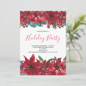 Red Poinsettia Holiday Partij Kaart (Staand voorkant)