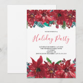 Red Poinsettia Holiday Partij Kaart (Voorkant / Achterkant)