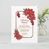 Red Poinsettia Holiday Partij Kaart (Staand voorkant)