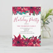 Red Poinsettia Holiday Party Kaart (Staand voorkant)