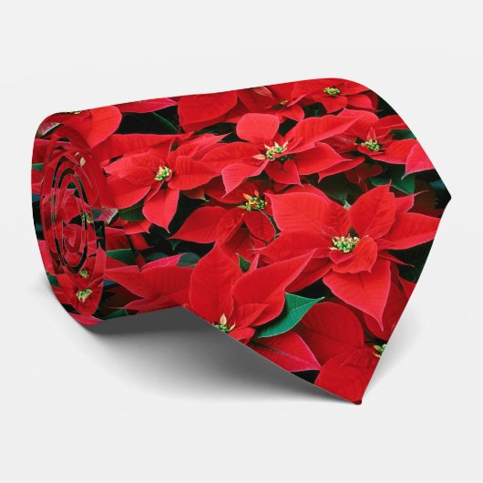 Red Poinsettia Holiday Stropdas (Opgerold)