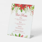 Red Poinsettia Holiday Wedding Custom Bar Menu Reclamebord Met Voetstuk (Voorkant)