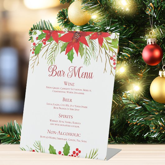 Red Poinsettia Holiday Wedding Custom Bar Menu Reclamebord Met Voetstuk