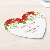 Red Poinsettia Holiday Wedding Custom Heart Kartonnen Onderzetters (Gekanteld)