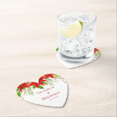 Red Poinsettia Holiday Wedding Custom Heart Kartonnen Onderzetters (Insitu)