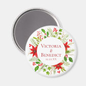 Red Poinsettia Holiday Wedding gepersonaliseerd Magneet (Voorkant / Achterkant)