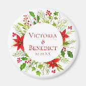 Red Poinsettia Holiday Wedding gepersonaliseerd Magneet (Voorkant)