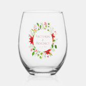 Red Poinsettia Holiday Wedding gepersonaliseerd Wijnglas Zonder Voet (Voorkant)