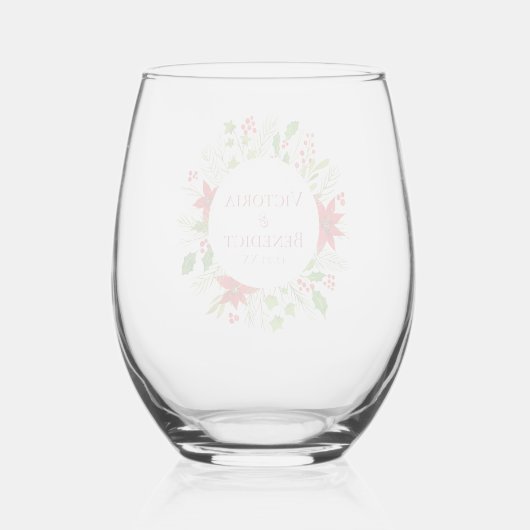 Red Poinsettia Holiday Wedding gepersonaliseerd Wijnglas Zonder Voet (Achterkant)