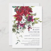 Red Poinsettia Holly Baby shower Kaart (Voorkant)