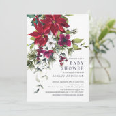 Red Poinsettia Holly Baby shower Kaart (Staand voorkant)