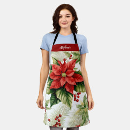 Red Poinsettia Holly Berry Kerstmis gepersonalisee Schort