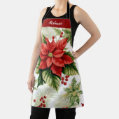 Red Poinsettia Holly Berry Kerstmis gepersonalisee Schort (Insitu)